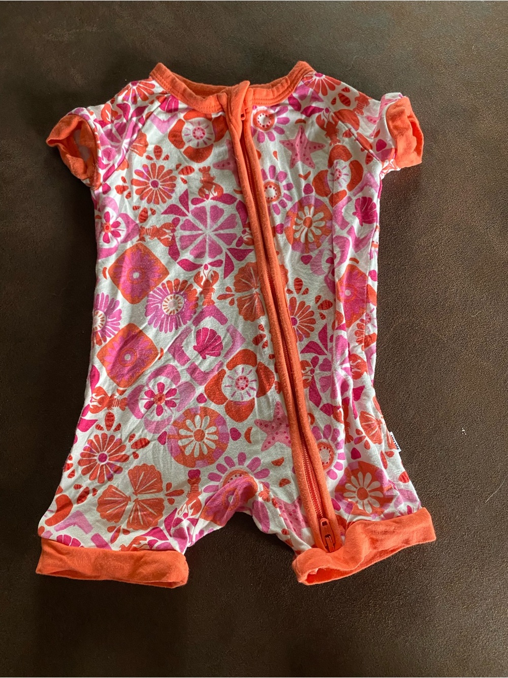 Little Sleepies Orange & Pink Floral Zip Romper